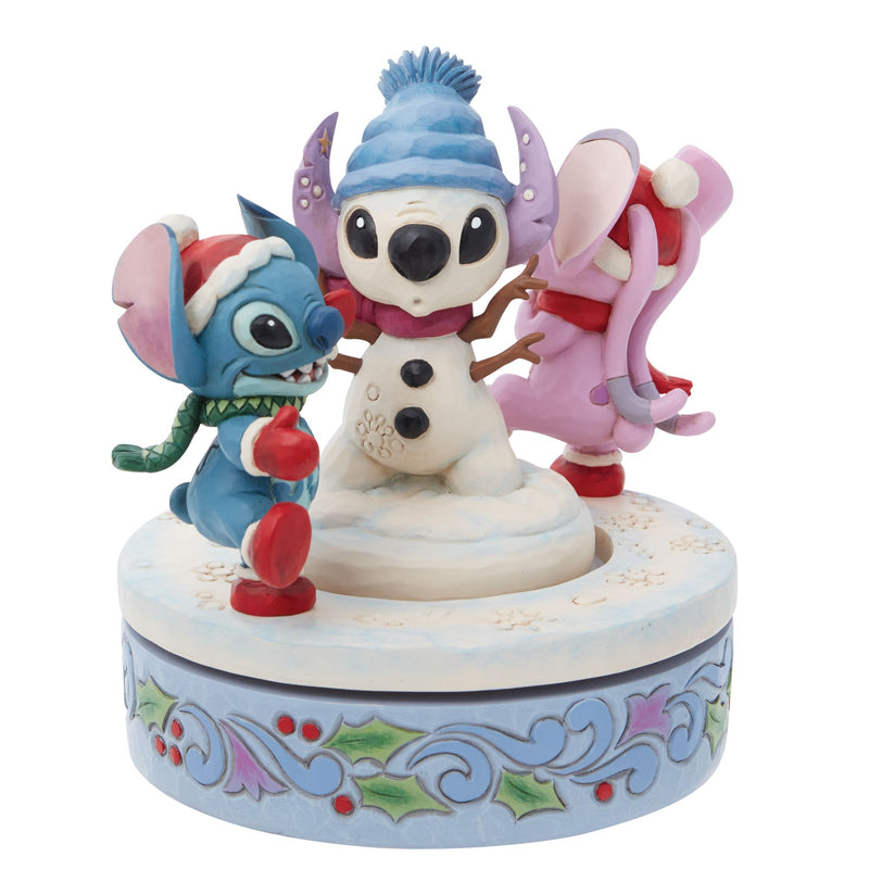 Figurine rotative Stitch et Angel avec bonhomme de neige - Disney Traditions